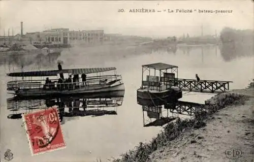 Ak Asnières sur Seine Hauts-de-Seine, La Felicite, Bateau-Passeur