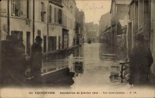 Ak Courbevoie Hauts de Seine, Inondation de Janvier 1910, Rue Saint-Germain