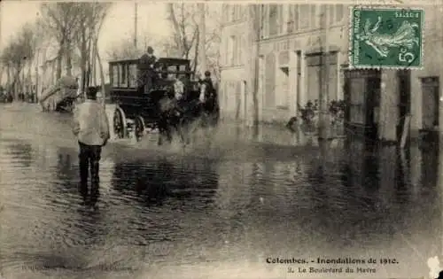 Ak Colombes Hauts de Seine, Inondations de 1910, Le Boulevard du Havre, Pferdekutsche