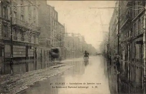 Ak Clichy Hauts de Seine, Inondations de Janvier 1910, Le Boulevard National submergé