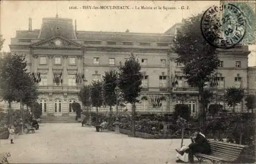 Ak Issy les Moulineaux Hauts de Seine, La Mairie et le Square