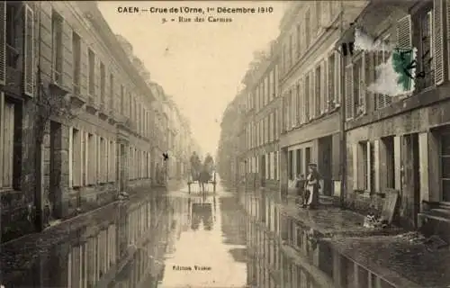 CPA Caen-Calvados, Crue d'Orne 1910, Rue des Carmes