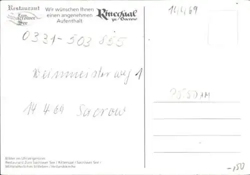 Ak Sacrow Potsdam, Restaurant zum Sacrower See, Rittersaal, Turm