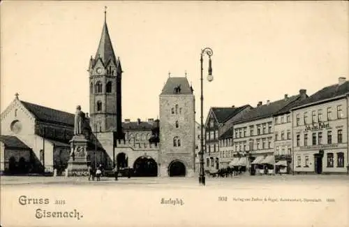 Ak Lutherstadt Eisenach in Thüringen, Kuranstalt Hainstein, Gruss aus  Marktplatz, Kirche mit ...