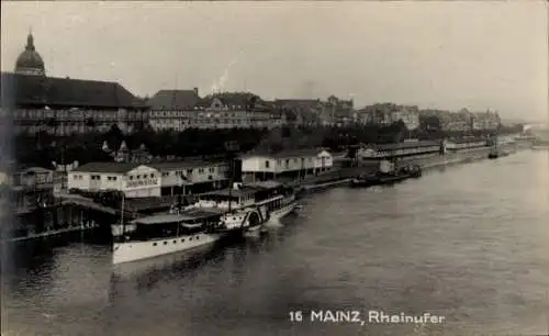 Ak Mainz in Rheinland Pfalz, Rheinufer, Rheindampfer