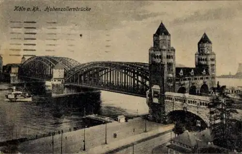 Ak Köln am Rhein, Hohenzollernbrücke,  Rhein, alte Architektur, Wassertaxi