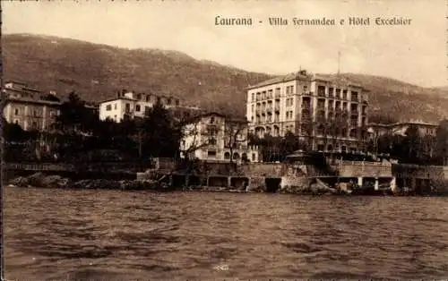 Ak Lovran Laurana Kroatien, Villa Fernandea, Hôtel Excelsior, sich am Wasser befindend