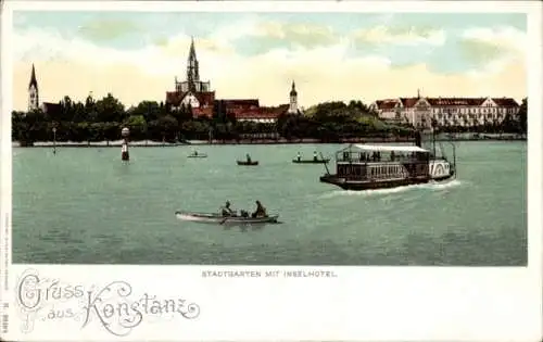 Ak Konstanz am Bodensee, Stadtgarten, Inselhotel, Boote, Kirchen