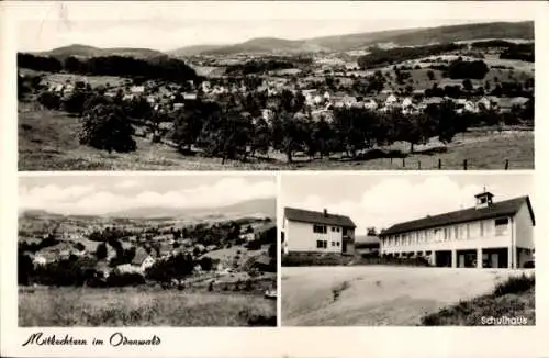 Ak Mitlechtern Rimbach im Odenwald, Gesamtansicht, Schulhaus