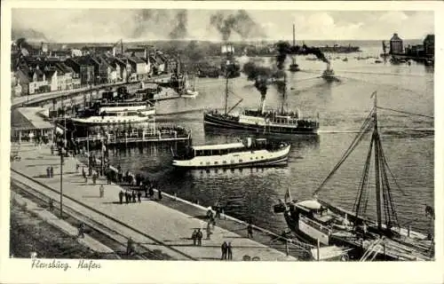 Ak Flensburg in Schleswig Holstein, Hafen, Dampfer