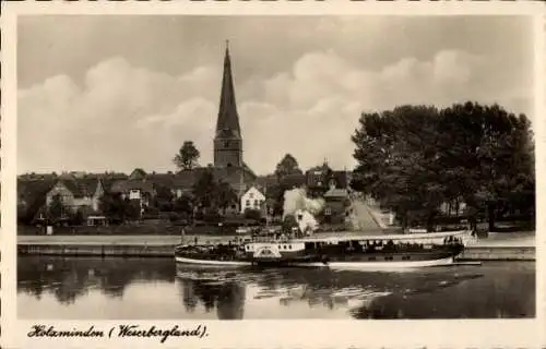 Ak Holzminden an der Weser, Stadtansicht von  Weserschiff, Kirche