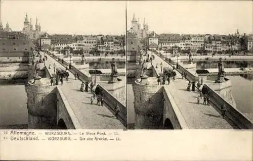 Stereo Ak Würzburg am Main Unterfranken, alte Brücke