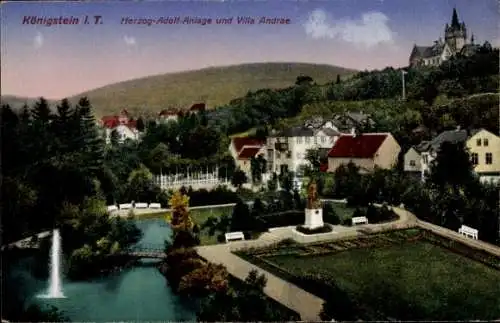 Ak Königstein im Taunus, Farbige Postkarte, Herzog-Adolf-Anlage, Villa Andrae, See, Parkanlage.