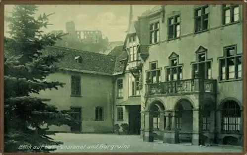 Ak Königstein im Taunus, Blick auf Pensionat, Burgruine, historische Architektur, Grünanlage