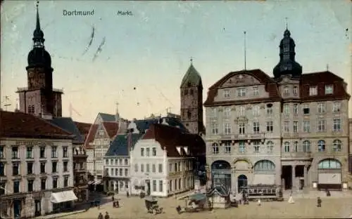 Ak Dortmund im Ruhrgebiet, Dortmund Markt, historischer Marktplatz, Rathaus, alte Gebäude