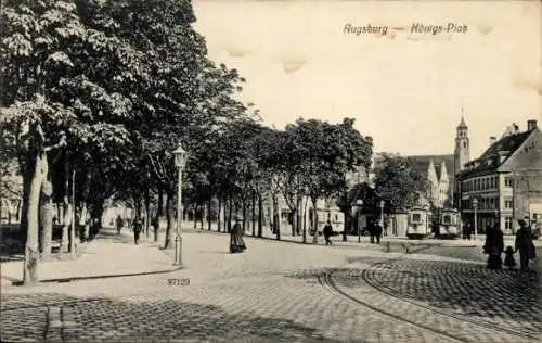 Ak Augsburg in Schwaben, Hönigs-Platz, Straßenansicht, historische Architektur, ältere Fahrzeuge