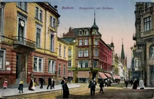 Ak Bochum im Ruhrgebiet, Bongardstraße mit Rathaus, Handlung H. Schneider