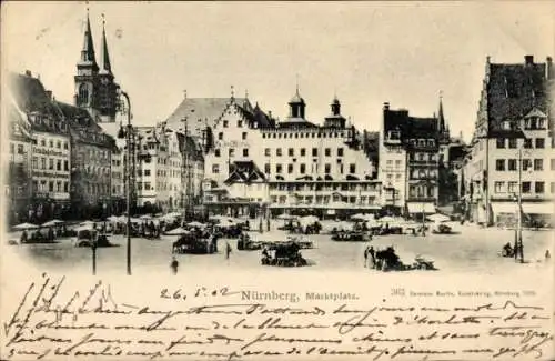 Ak Nürnberg, Marktplatz, Marktstände