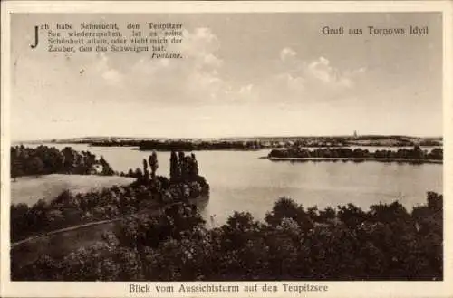 Ak Teupitz in Brandenburg, Teupitzer See, Ortschaft mit Landschaftsblick, Zitat von Fontane 