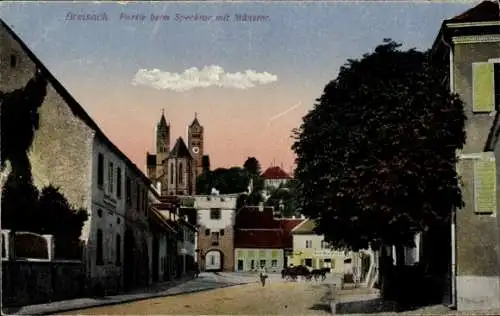 Ak Breisach am Oberrhein Kreis Breisgau Hochschwarzwald, Partie am Specktor, Blick auf den Münster