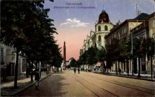 Ak Darmstadt in Hessen, Rheinstraße mit Ludwissäule