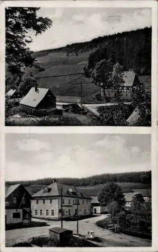 Ak Deutschgeorgenthal Neuhausen im Erzgebirge, Vorderansicht von 2 Gebäuden, Landschaft, Text:...