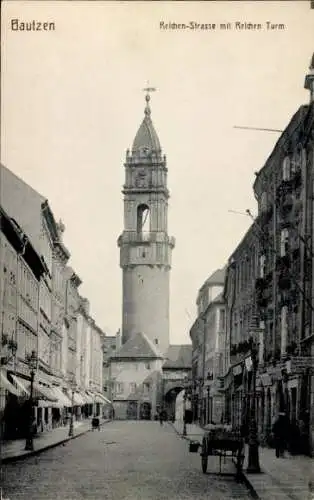 Ak Bautzen in der Oberlausitz,  Reichen-Strasse, Reichen Turm, historische Aufnahme