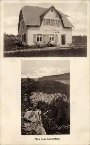 Ak Pobershau Marienberg im Erzgebirge, Haus mit Fenstern, Blick vom Katzenstein, Bergschänke, ...