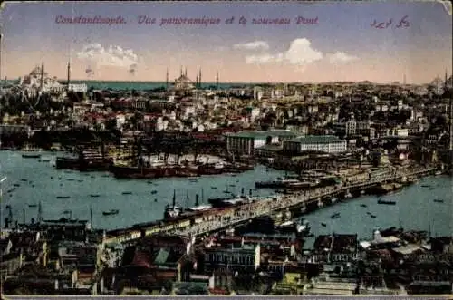 Ak Konstantinopel Istanbul Türkei, Panoramaansicht, Neue Brücke, Hafen, Schiffe