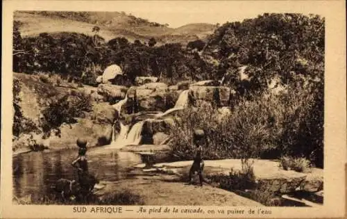 Ak Drakensberge Südafrika, Wasserfall, Menschen mit Töpfen, Natur, Fluss, Berglandschaft