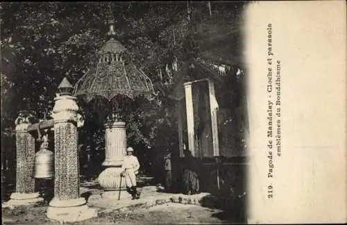 Ak Mandalay Myanmar Burma, Pagode, Glocke, Sonnenschirme, Buddhismus, Mandalay