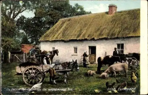 Ak Cork Irland, Irische Farm, Karren, Tiere, Strohdach, Landwirtschaft, ländlich