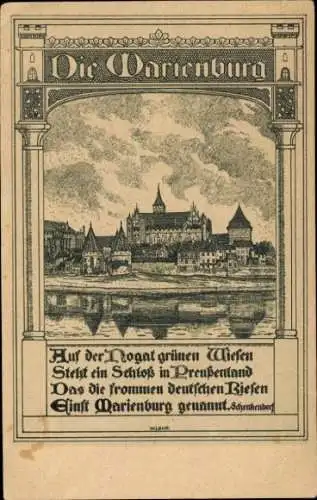 Künstler Ak Lenz, W., Malbork Marienburg Westpreußen, Nogatpartie, Blick auf den Ort