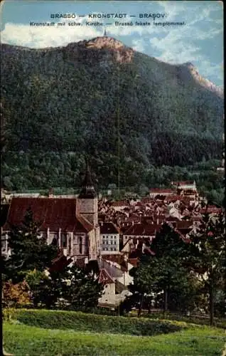 Ak Brașov Brassó Kronstadt Rumänien, Kronstadt, Berg, Kirche, Häuser, Bäume