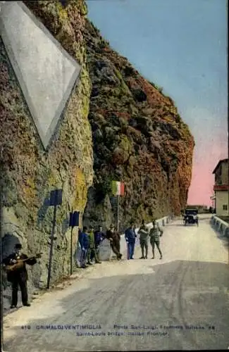 Ak Ventimiglia Liguria, Ponte San-Luigi, italienische Grenze, Brücke, Landschaft, Soldaten