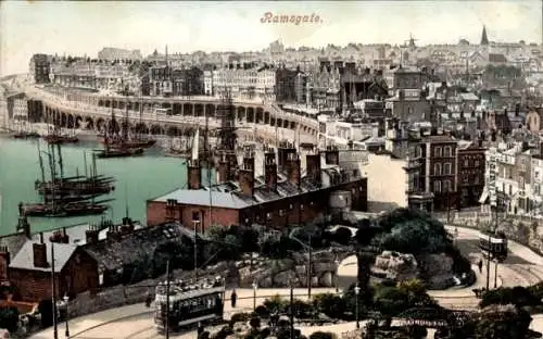 Ak Ramsgate Kent England, Stadtansicht, Hafen, historische Gebäude, Schiffe