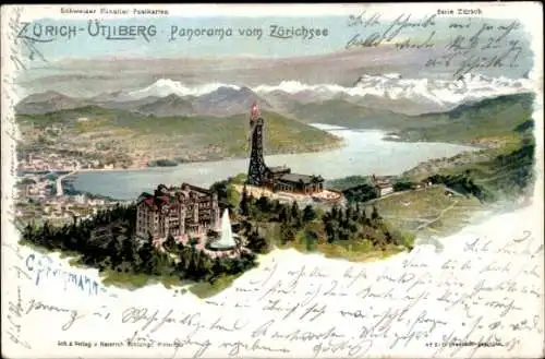 Ak Zürich Stadt Schweiz, Panorama vom Zürichsee,  Zürcher Uetliberg, Aussicht auf den See