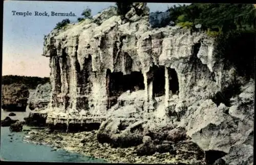 Ak Bermuda, Temple Rock, Felsen, Küstenlandschaft, farbige Postkarte