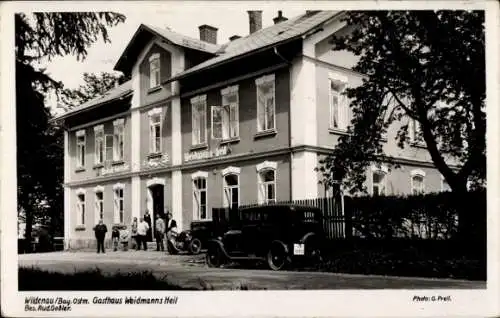 Ak Wildenau Selb im Fichtelgebirge Oberfranken, Gasthaus Weidmanns Heil, Auto