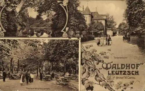 Ak Leutzsch Leipzig in Sachsen, Waldhof-Teich, Restaurationsgarten, Vorderansicht, Besitzt W. ...