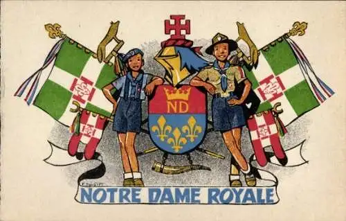 Wappen Künstler Ak Notre Dame Royale, Pfadfinder, Standarte