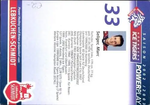 Ak Eishockey Torhüter Marc Seliger, Portrait, Autogramm