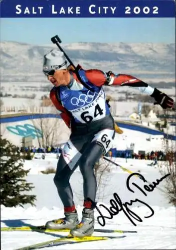 Ak Biathlet Wolfgang Perner, Portrait im Lauf, Autogramm, Olympia Salt Lake City 2002