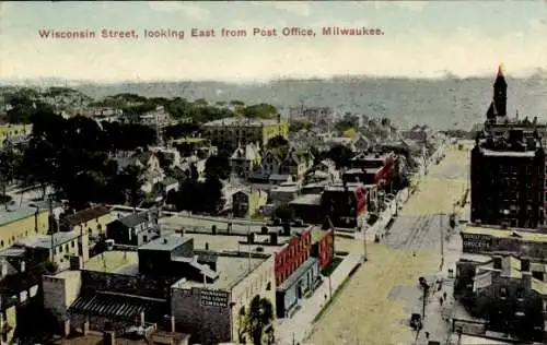 Ak Milwaukee Wisconsin USA, Blick auf Wisconsin Street, Postamt, Stadtansicht, Häuser, Straße