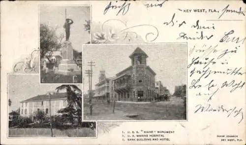 PC Key West Florida USA, USS Marine-Monument, Marine Hospital, Bank Building, Hotel