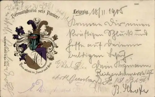 Studentika Litho Wappen eines Studentenvereins, Hermunduria sei's Panier