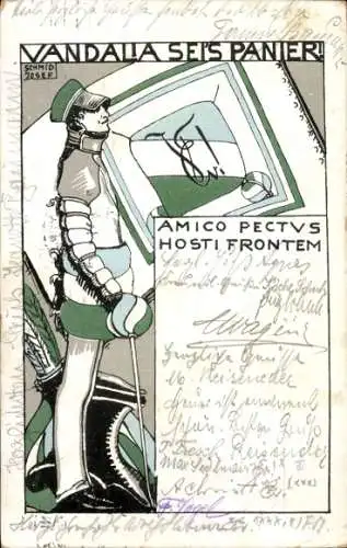 Studentika Künstler Ak Schmid, Josef, München, Corps Vandalia, Student, Fechter, Wappen, RSC