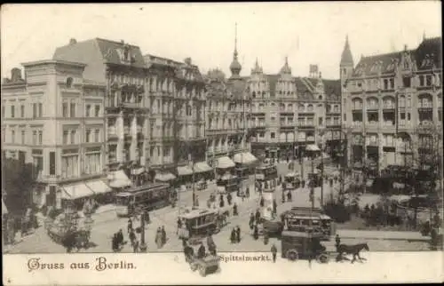 Ak Berlin Mitte, Spittelmarkt, Straßenbahnen