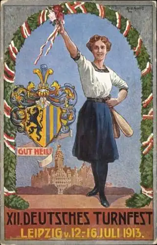 Wappen Ak Leipzig in Sachsen, XII. Deutsches Turnfest 1913, Gut Heil