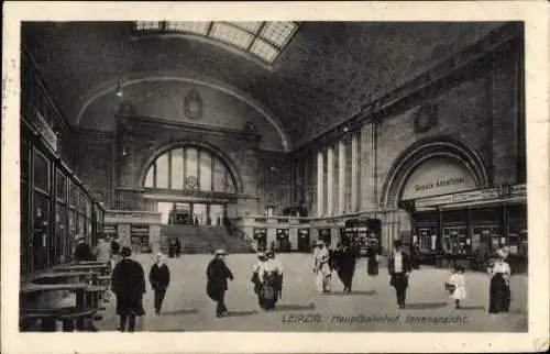 Ak Leipzig, Hauptbahnhof, Innenansicht